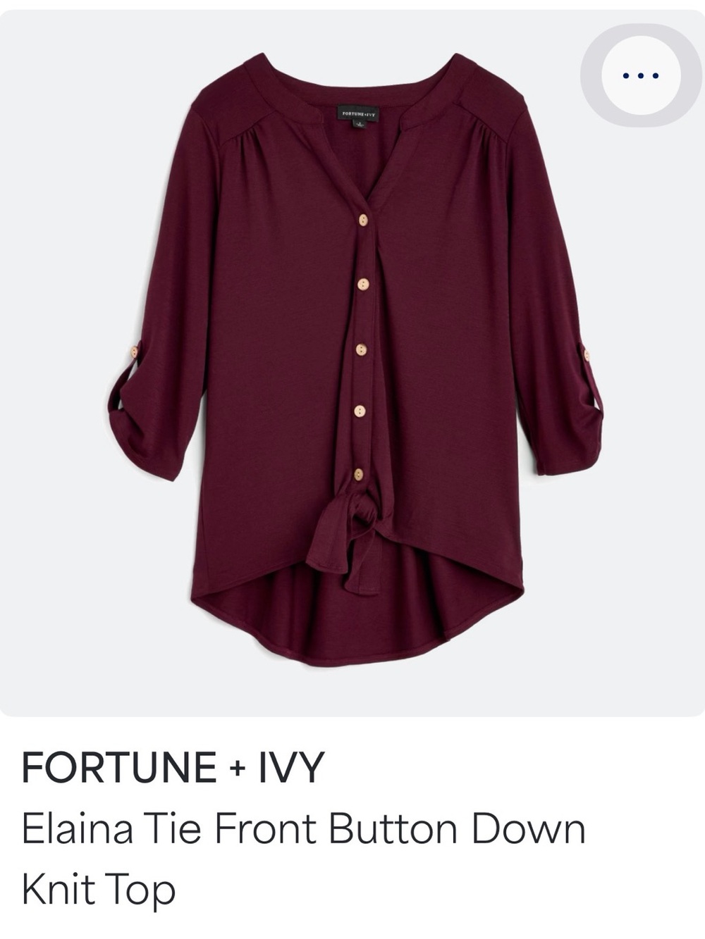 Fortune + Ivy Elaina Tie-Front Button-Down Top — Burgundy